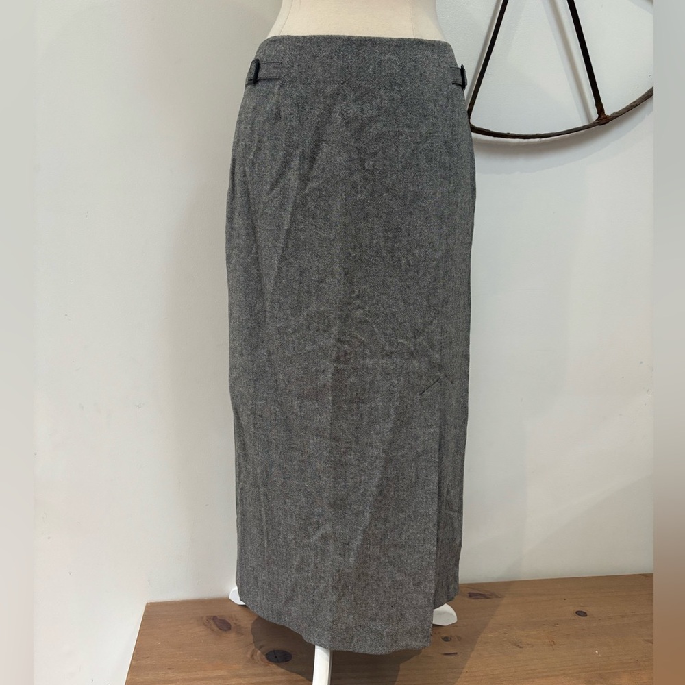Vintage Ann Taylor grey long midi length knit wool blend pencil skirt 4